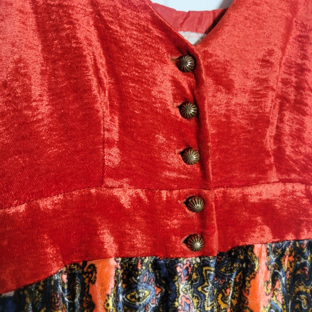 Vintage Campus Casuals Velour Tapestry Maxi Dress 70's Hippie Boho Paisley S - Picture 4 of 7